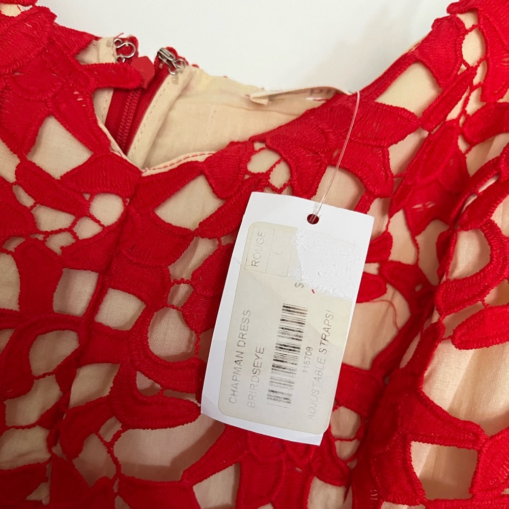 NWT Birdseye Red Lace Overlay Dress - Picture 4 of 6